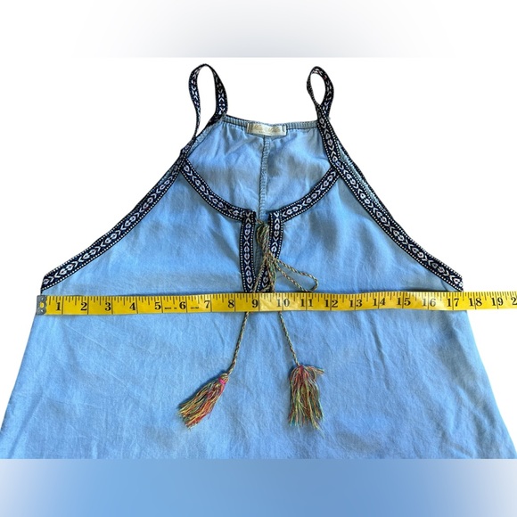 MIA MODA Bohochic Tasseled Tank Top Lyocell Blue Size M Aztec Trim Made in Italy - Picture 7 of 8